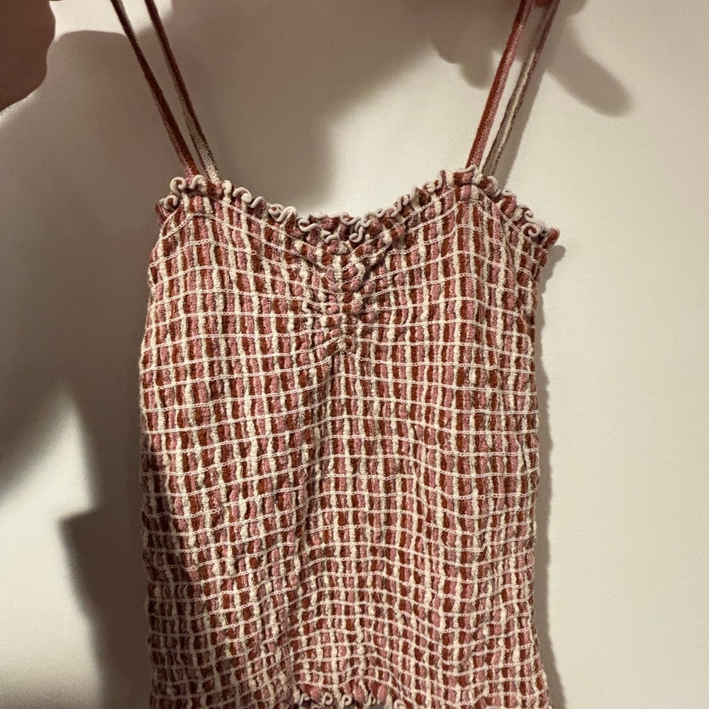 Madewell Textured Strappy Camisole - Red and White
